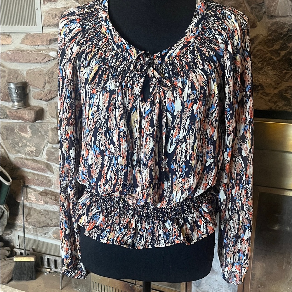 Scully Navy and Coral Abstract Blouse